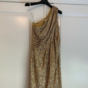 Calvin Klein Gold One-Shoulder Sequin Dress